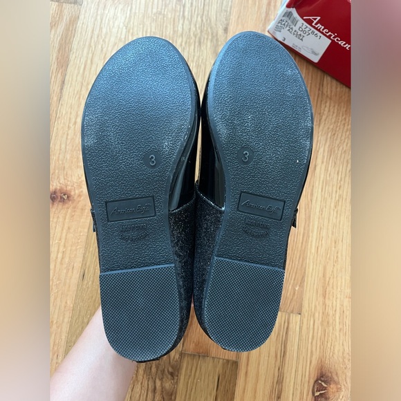 American eagle big girls black shiny glitter flat dress shoes US size 3 - Picture 3 of 6